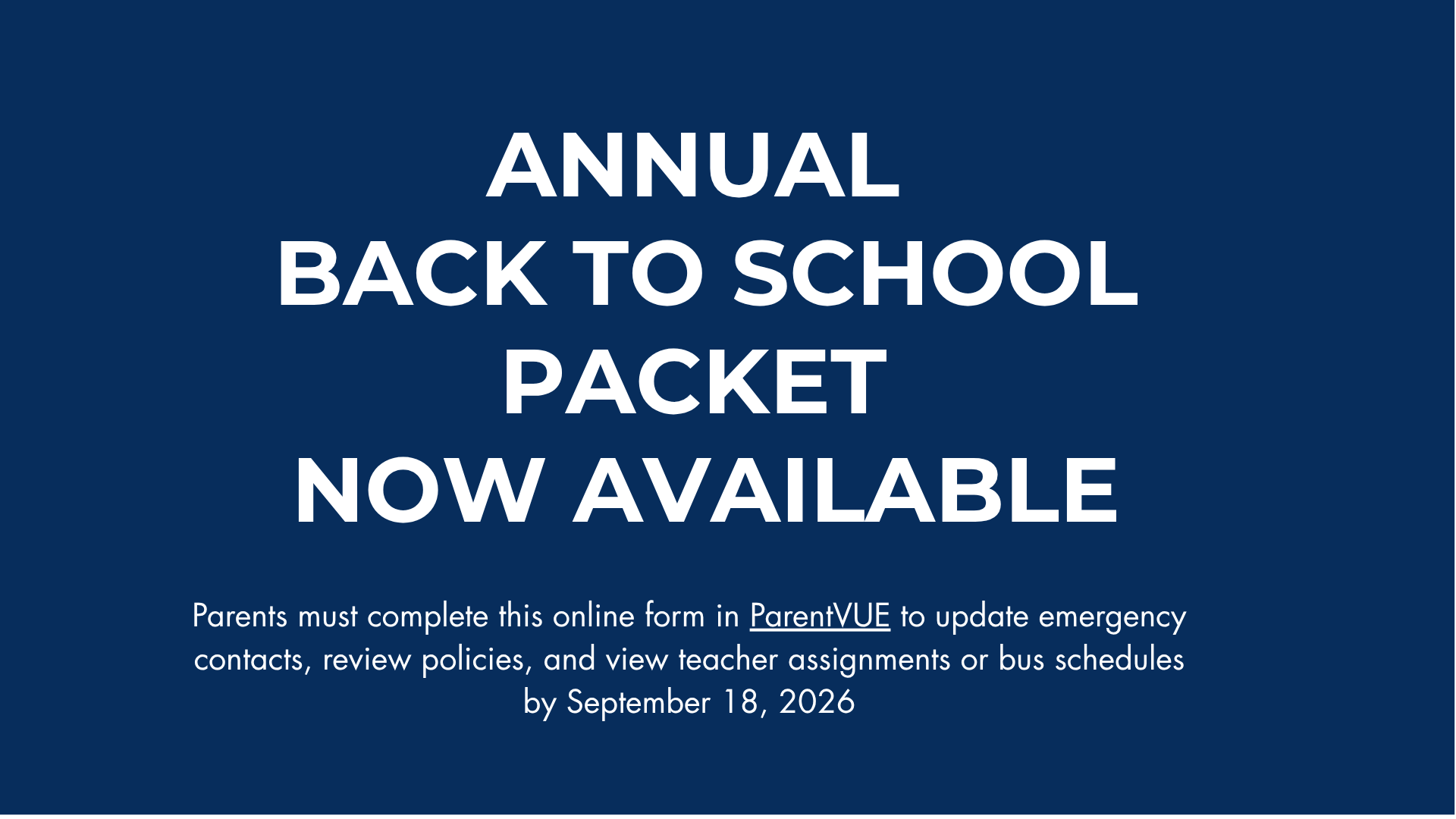 Back to School Packet Due by Sept. 18, 2026
